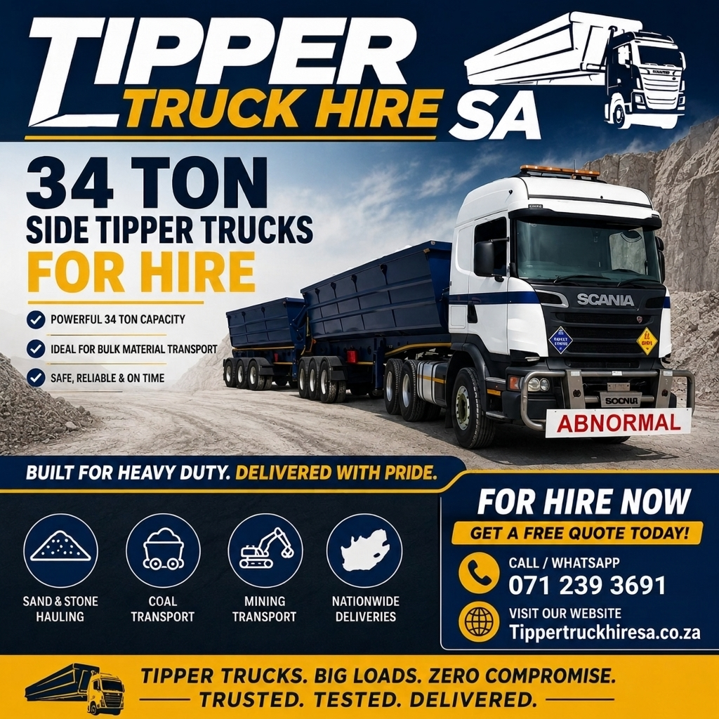 34 Ton Side Tipper Truck from Tipper Truck Hire SA